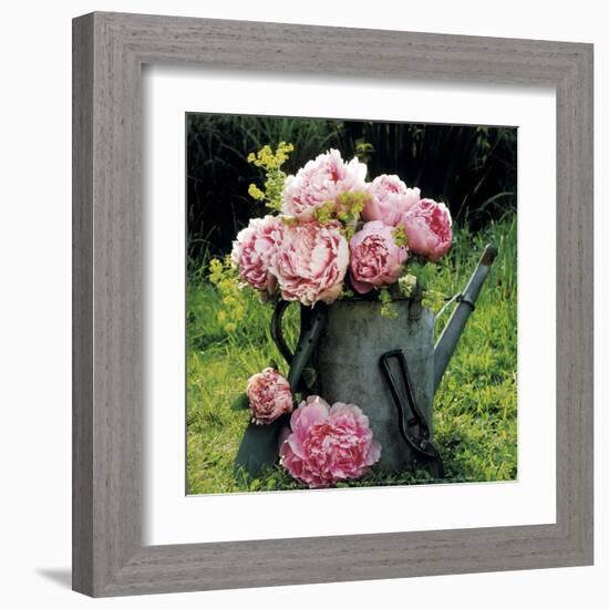 Watering Can And Peonies-James Guilliam-Framed Art Print