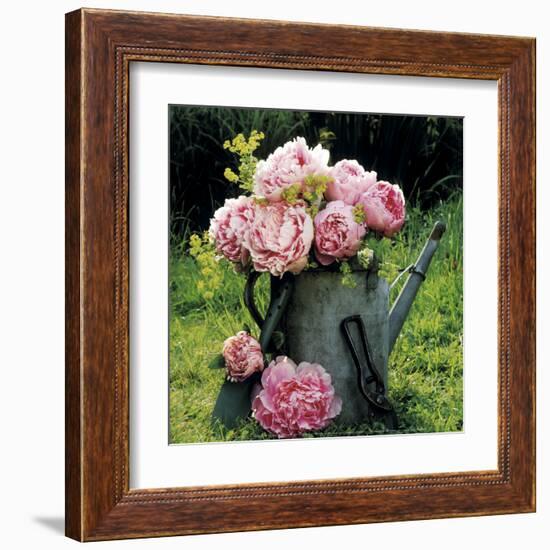 Watering Can And Peonies-James Guilliam-Framed Art Print