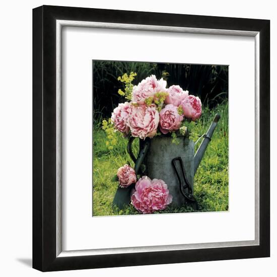 Watering Can And Peonies-James Guilliam-Framed Art Print