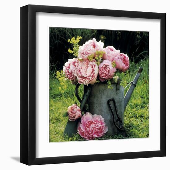 Watering Can And Peonies-James Guilliam-Framed Art Print