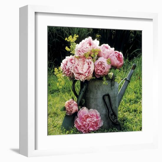 Watering Can And Peonies-James Guilliam-Framed Art Print