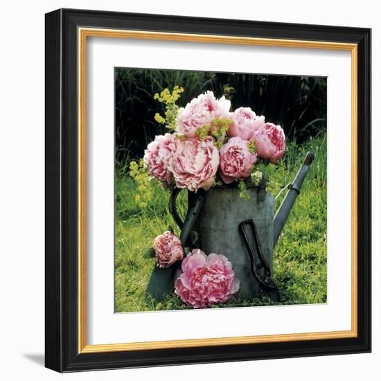 Watering Can And Peonies-James Guilliam-Framed Art Print