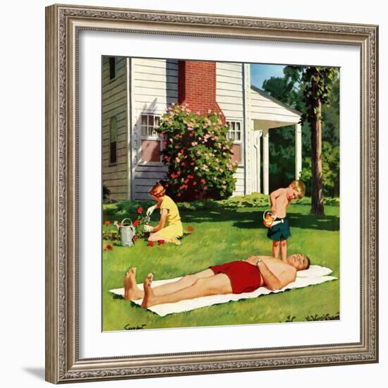 "Watering Father", June 4, 1955-Richard Sargent-Framed Giclee Print