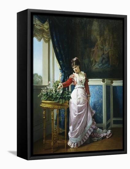 Watering Flowers-Auguste Toulmouche-Framed Premier Image Canvas