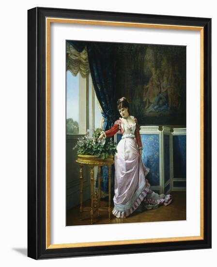 Watering Flowers-Auguste Toulmouche-Framed Giclee Print