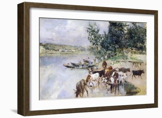 Watering of Cattle on Seine-Giovanni Boldini-Framed Giclee Print