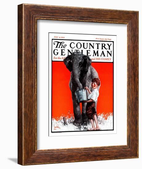 "Watering the Elephant," Country Gentleman Cover, July 14, 1923-F. Lowenheim-Framed Giclee Print