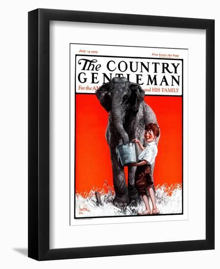 "Watering the Elephant," Country Gentleman Cover, July 14, 1923-F. Lowenheim-Framed Giclee Print