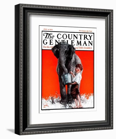 "Watering the Elephant," Country Gentleman Cover, July 14, 1923-F. Lowenheim-Framed Giclee Print