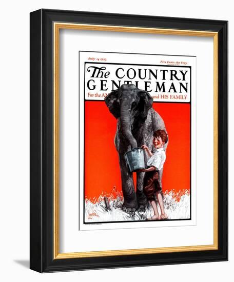 "Watering the Elephant," Country Gentleman Cover, July 14, 1923-F. Lowenheim-Framed Giclee Print