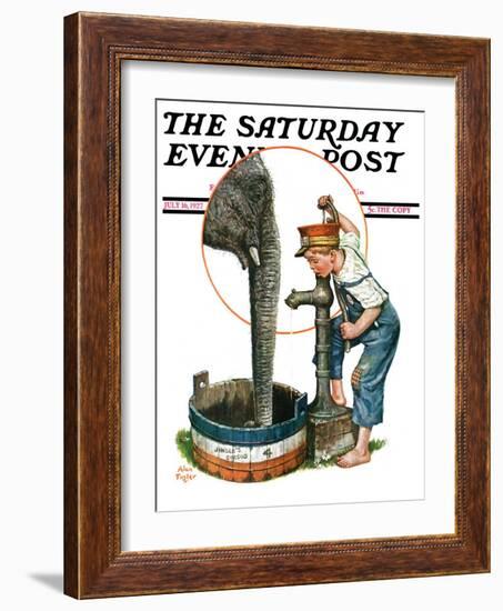 "Watering the Elephant," Saturday Evening Post Cover, July 16, 1927-Alan Foster-Framed Giclee Print