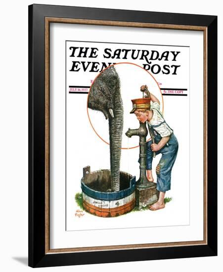 "Watering the Elephant," Saturday Evening Post Cover, July 16, 1927-Alan Foster-Framed Giclee Print