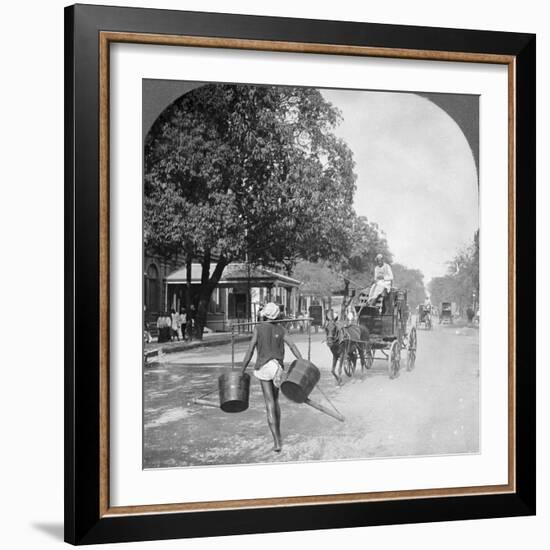 Watering the Streets of Rangoon, Burma, 1908-null-Framed Photographic Print