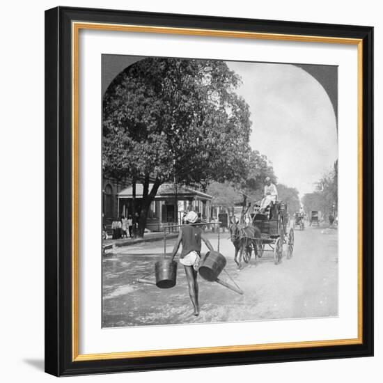 Watering the Streets of Rangoon, Burma, 1908-null-Framed Photographic Print