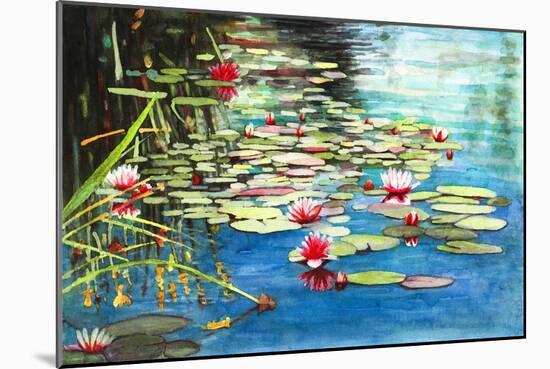 Waterlilies, 2021 (w/c)-Helen White-Mounted Giclee Print