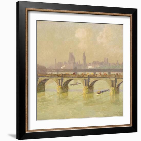 Waterloo Bridge and Hungerford Bridge with the Houses of Parliament Beyond, 1916-Emile Claus-Framed Giclee Print