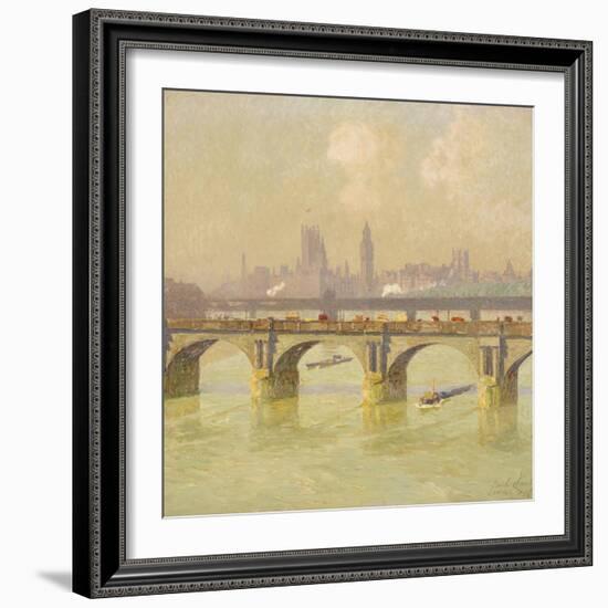 Waterloo Bridge and Hungerford Bridge with the Houses of Parliament Beyond, 1916-Emile Claus-Framed Giclee Print