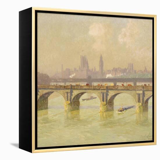 Waterloo Bridge and Hungerford Bridge with the Houses of Parliament Beyond, 1916-Emile Claus-Framed Premier Image Canvas