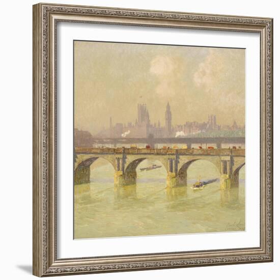 Waterloo Bridge and Hungerford Bridge with the Houses of Parliament Beyond, 1916-Emile Claus-Framed Giclee Print