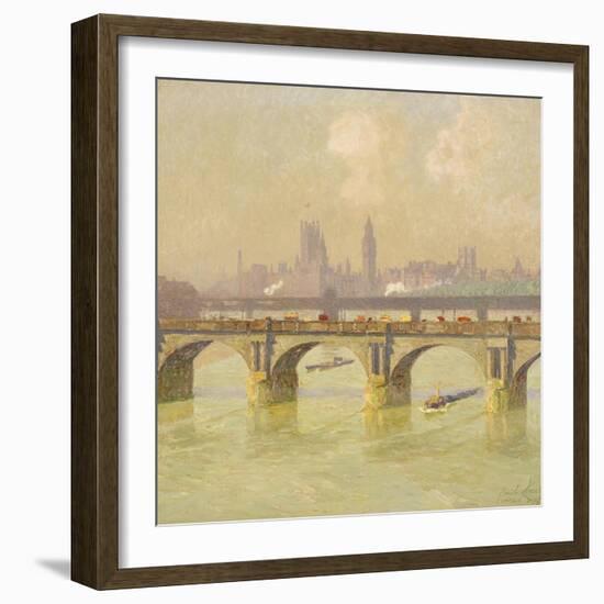 Waterloo Bridge and Hungerford Bridge with the Houses of Parliament Beyond, 1916-Emile Claus-Framed Giclee Print