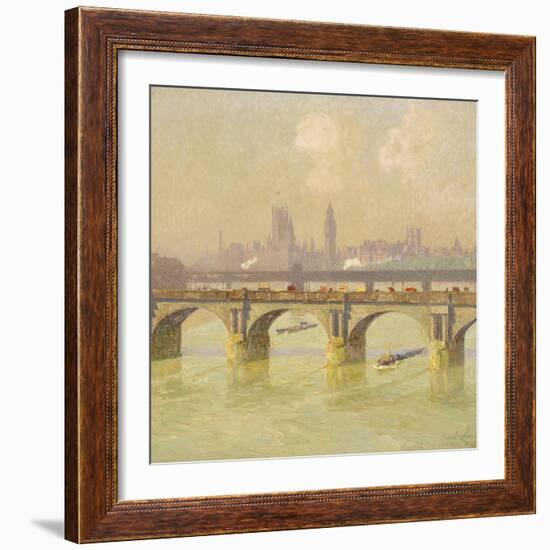 Waterloo Bridge and Hungerford Bridge with the Houses of Parliament Beyond, 1916-Emile Claus-Framed Giclee Print