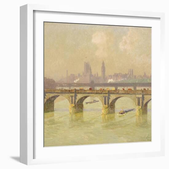 Waterloo Bridge and Hungerford Bridge with the Houses of Parliament Beyond, 1916-Emile Claus-Framed Giclee Print