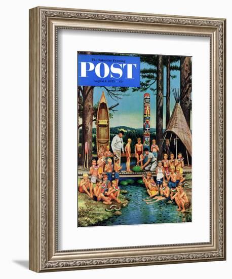 "Watermelon at Camp" Saturday Evening Post Cover, August 1, 1953-Stevan Dohanos-Framed Giclee Print