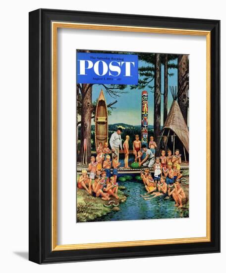 "Watermelon at Camp" Saturday Evening Post Cover, August 1, 1953-Stevan Dohanos-Framed Giclee Print