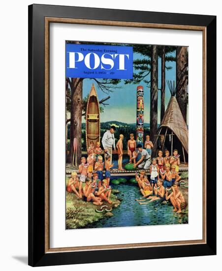 "Watermelon at Camp" Saturday Evening Post Cover, August 1, 1953-Stevan Dohanos-Framed Giclee Print