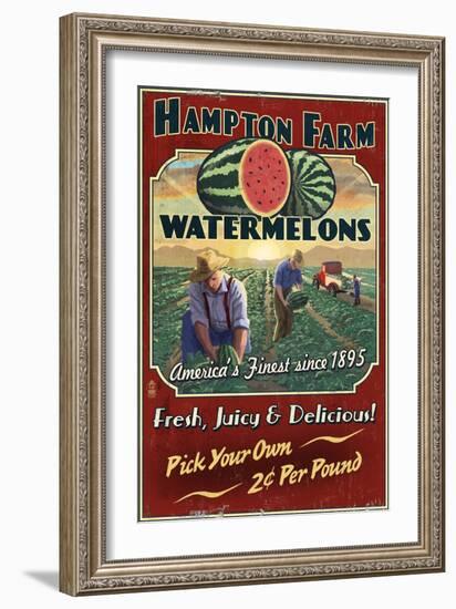 Watermelon Farm - Vintage Sign-Lantern Press-Framed Art Print