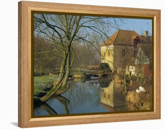 Watermill Reflected in Still Water, Near Montreuil, Crequois Valley, Nord Pas De Calais, France-Michael Busselle-Framed Premier Image Canvas