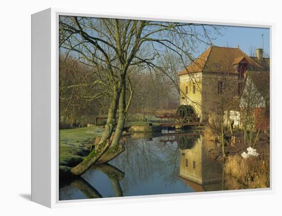 Watermill Reflected in Still Water, Near Montreuil, Crequois Valley, Nord Pas De Calais, France-Michael Busselle-Framed Premier Image Canvas