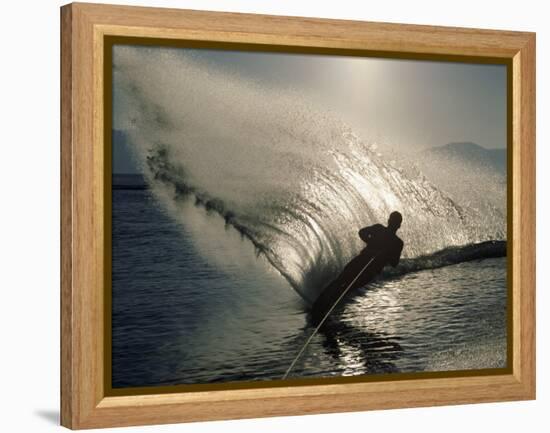 Waterskier Silhouetted with Sun Shining Through Water-null-Framed Premier Image Canvas