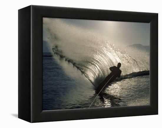 Waterskier Silhouetted with Sun Shining Through Water-null-Framed Premier Image Canvas