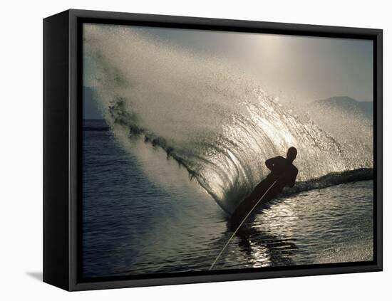 Waterskier Silhouetted with Sun Shining Through Water-null-Framed Premier Image Canvas