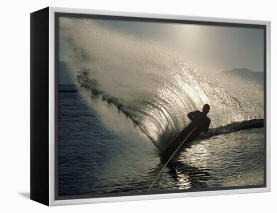 Waterskier Silhouetted with Sun Shining Through Water-null-Framed Premier Image Canvas