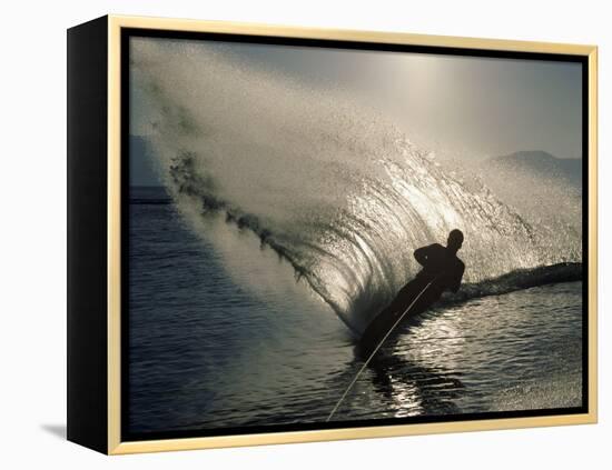 Waterskier Silhouetted with Sun Shining Through Water-null-Framed Premier Image Canvas
