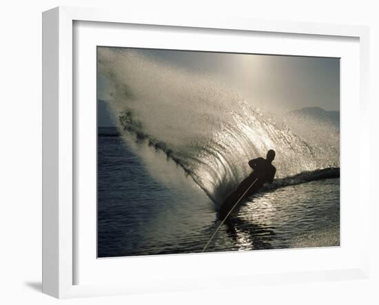 Waterskier Silhouetted with Sun Shining Through Water-null-Framed Photographic Print