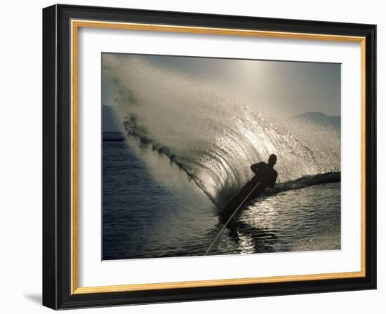 Waterskier Silhouetted with Sun Shining Through Water-null-Framed Photographic Print