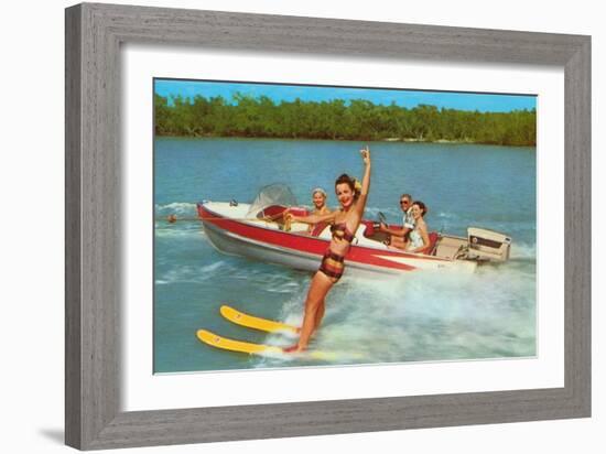 Waterskiing on the Lake, Retro-null-Framed Art Print