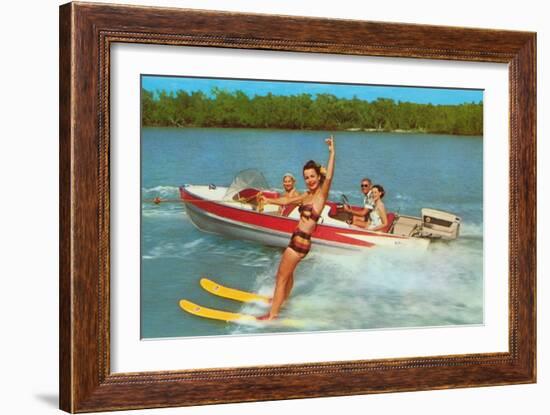 Waterskiing on the Lake, Retro-null-Framed Art Print