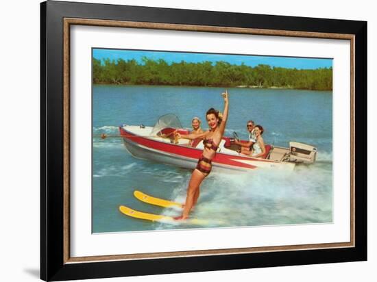 Waterskiing on the Lake, Retro-null-Framed Art Print