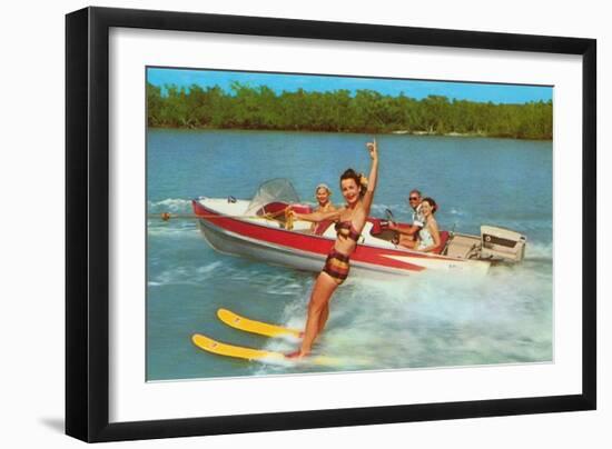 Waterskiing on the Lake, Retro-null-Framed Art Print