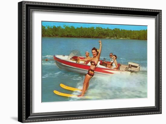 Waterskiing on the Lake, Retro-null-Framed Art Print