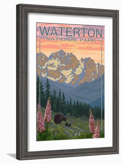 Waterton National Park, Canada - Bears and Spring Flowers-Lantern Press-Framed Art Print
