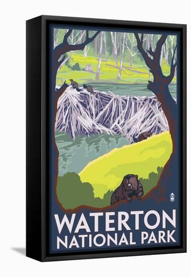 Waterton National Park, Canada - Beaver Family-Lantern Press-Framed Stretched Canvas