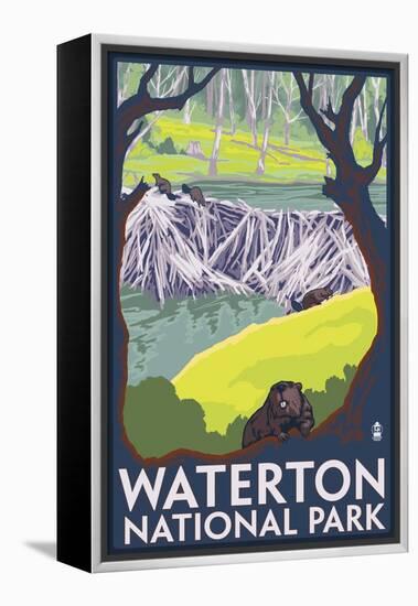 Waterton National Park, Canada - Beaver Family-Lantern Press-Framed Stretched Canvas