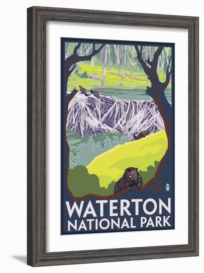 Waterton National Park, Canada - Beaver Family-Lantern Press-Framed Art Print