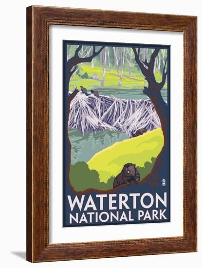 Waterton National Park, Canada - Beaver Family-Lantern Press-Framed Art Print