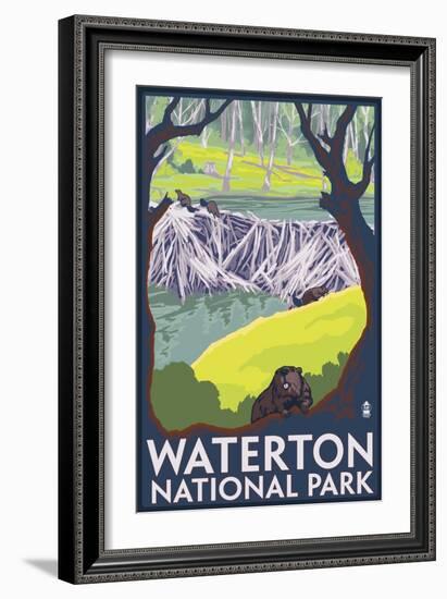 Waterton National Park, Canada - Beaver Family-Lantern Press-Framed Art Print